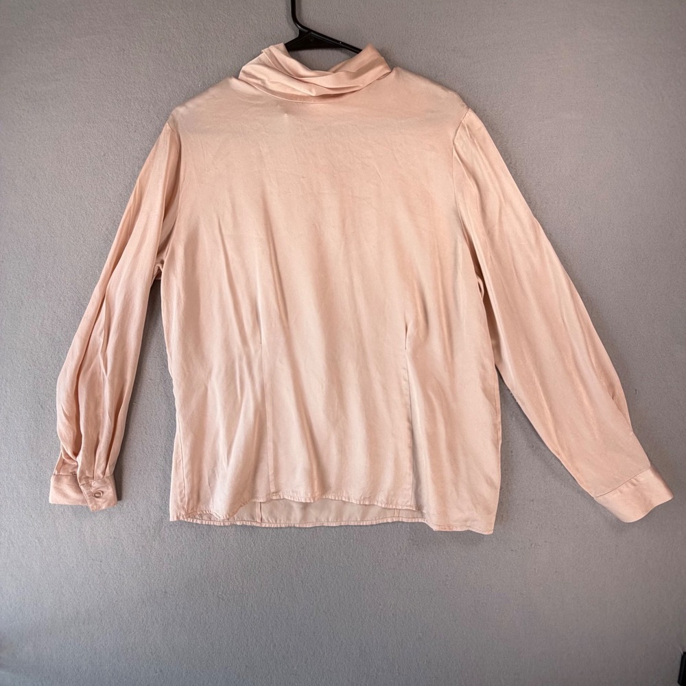 Mock Neck Blouse Women Size 10 Blush Pink Bishop Sleeve Retro Pendleton Classic